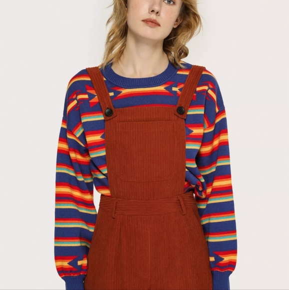 Burnt Orange Corduroy Jumpsuit Overalls Wide Leg XL - Picture 12 of 13